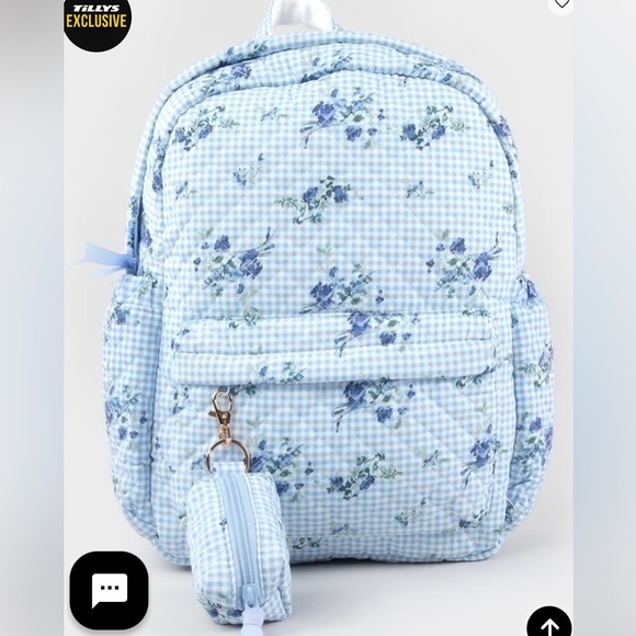 NWOT Floral Blue Rose Quilt Backpack with Pouch - Picture 1 of 6